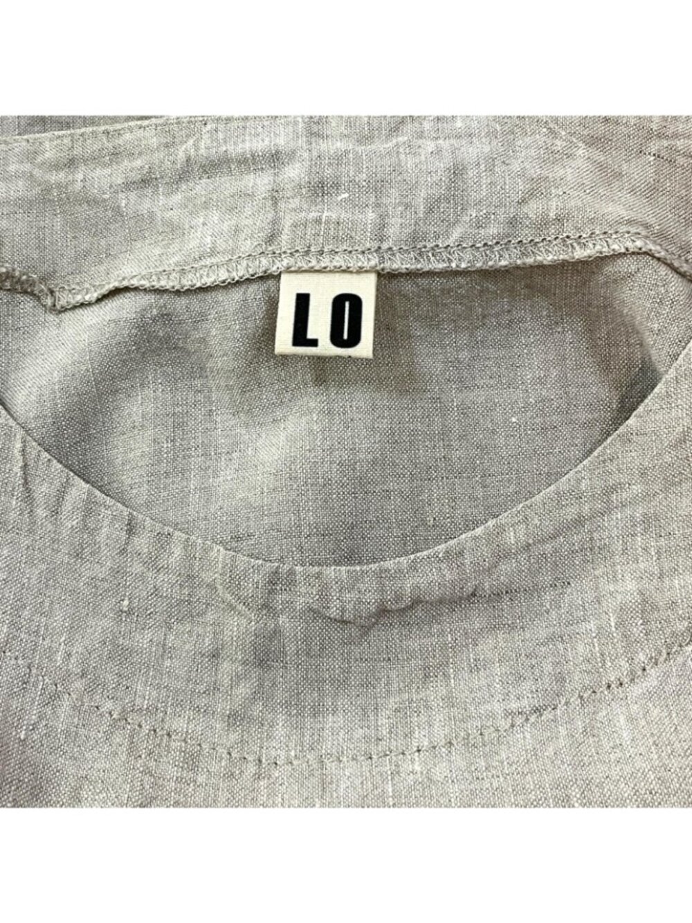 Len Ok Linen Dress Womens XL Beige 3/4 Sleeve Trapeze Swing Midi Pockets - Picture 5 of 12